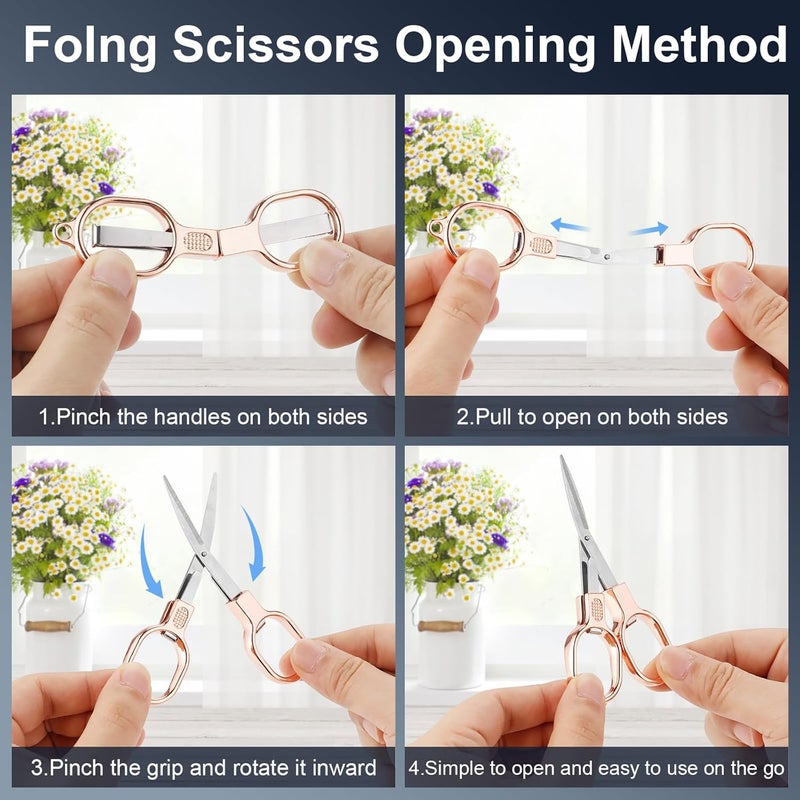 BSADIY 2 Pcs Folding Stainless Steel Portable Mini Small Travel Scissors, Safety Foldable Pocket Badge Nursing Scissors with 2 Keychain for Travel, Home, Office, Craft, Sewing (Rose Gold) - Image 4